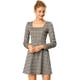thumbnail image 1 of Vestido A Cuadros De Manga Larga Con Cuello Cuadrado Vintage De Otoño Para Mujer Marrón L, 1 of 6