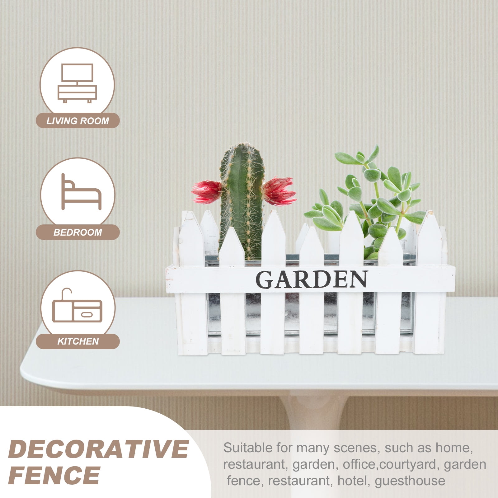 Picket Fence Flower Pot Wooden Fence Planter Rustic Flower Pot 35x18cm White