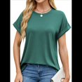 thumbnail image 1 of Camisetas Casuales Holgadas para Mujer, Camisetas de Verano de Corta con Cuello Redondo y Modernas Verde Oscuro M, 1 of 10