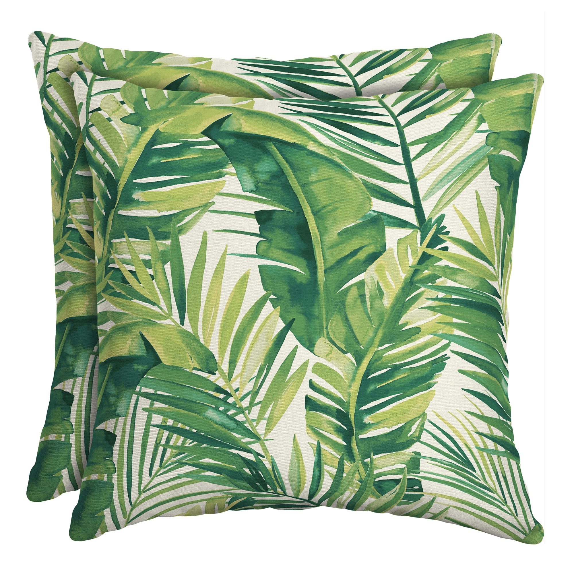 Mainstays Palm Outdoor Patio 16 inch Square Toss Pillow, Set of Two