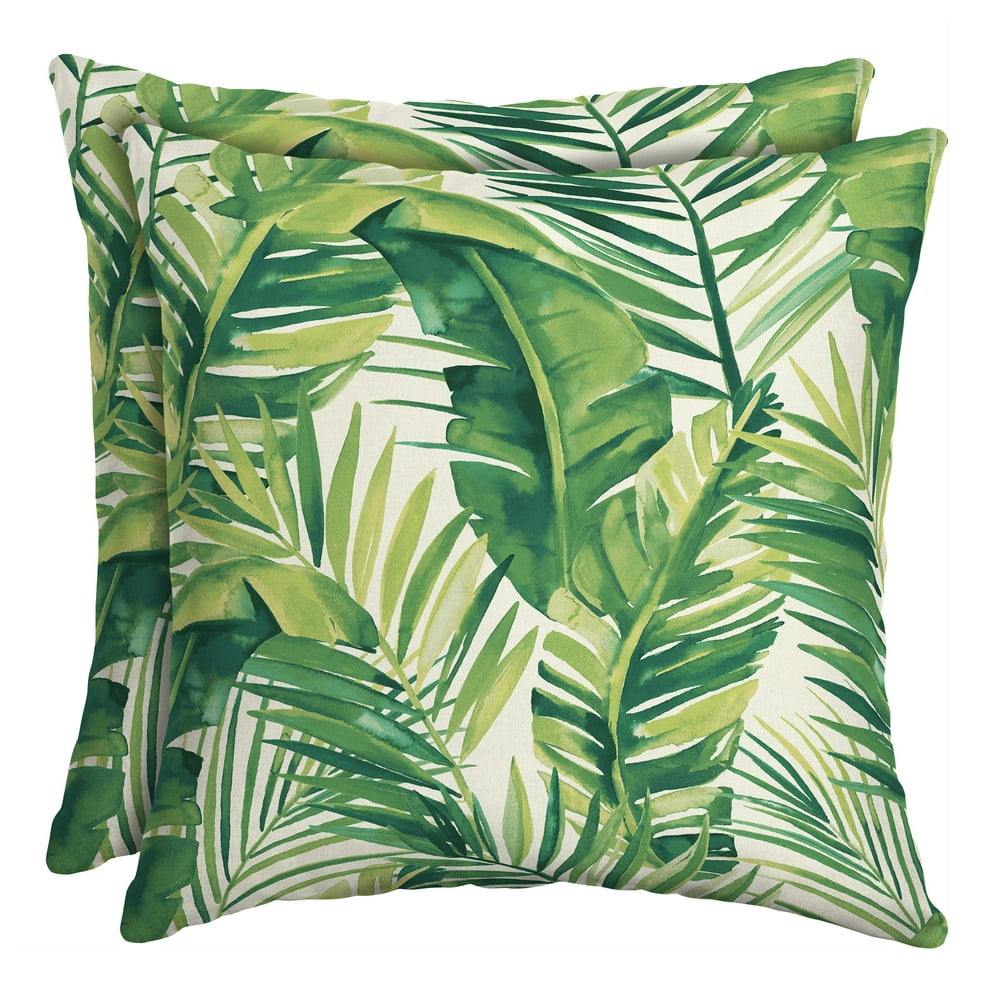Mainstays Palm Outdoor Patio 16 inch Square Toss Pillow, Set of Two