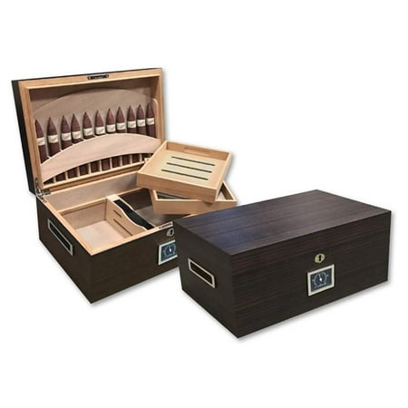 Oak Finish Humidor Prestige Import Group - Rockefeller Built-In Partitioned Display Cigar Humidor - Capacity: 130 - Color: Matte Ebony Finish ()