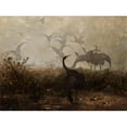 thumbnail image 2 of Jozef Chelmonski 14x11 Gold Ornate Wood Frame and Double Matted Museum Art Print Titled - Cranes (1870), 2 of 4