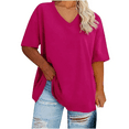 thumbnail image 3 of Plus size womens clothes tops Summer V Neck Short Sleeved Solid T Shirts Dressy Casual Short Sleeve Tees Loose Fit Cotton Tunic Tops, 3 of 4