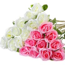 20 Pcs Rose Artificial Flowers with Long Stem Realistic Silk Roses Bulk Real Touch Plastic Bouquet of Roses for Home Bridal Wedding Party Table Centerpieces Decorations (Black)