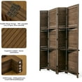 thumbnail image 2 of Partition Room Dividers, 67 * 51inch Folding Wood Privacy Screen with Three Display Shelves Suitable for Home Office, Study, Art Display - 4 Panel (Brown), 2 of 15
