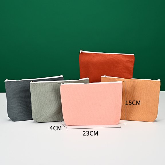 Canvas Makeup Bag for Women, 15 Pack Solid Color Cosmetic Pouch with Zipper, Travel Toiletry Bag