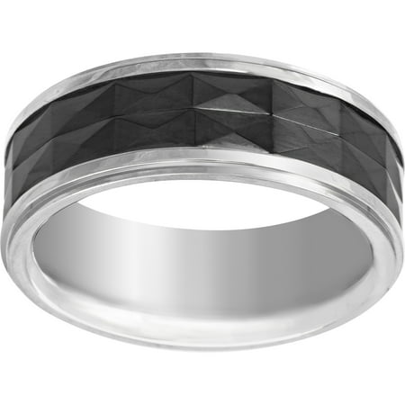 Lesa Michele Men's Black Ceramic Eternity Band Ring in Stainless Steel