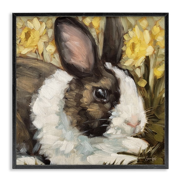 Stupell Industries Cottage Rabbit Blooming Daffodils Nature Black Framed Giclee Art, 17 x 17, by Sara G. Designs