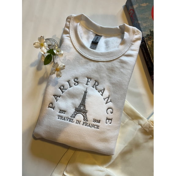 Embroidered Paris France Sweatshirt: Eiffel Tower Souvenir,