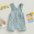 thumbnail image 2 of Gupgi Suspender Jumpsuit for Baby Boy Girl Summer Solid Color Sleeveless Loose Short Romper with Pockets, 2 of 9