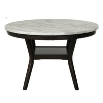 Kate 47 Inch Round Dining Table with Faux Marble Top White and Black - Saltoro Sherpi
