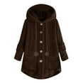 thumbnail image 2 of Juebong Womens Plush Fleece Sherpa Jacket Oversized Hoodie Winter Coats Long Sleeve Button-Up Tops Jackets Faux Fur Fuzzy Sweater Coffee,XXL, 2 of 4