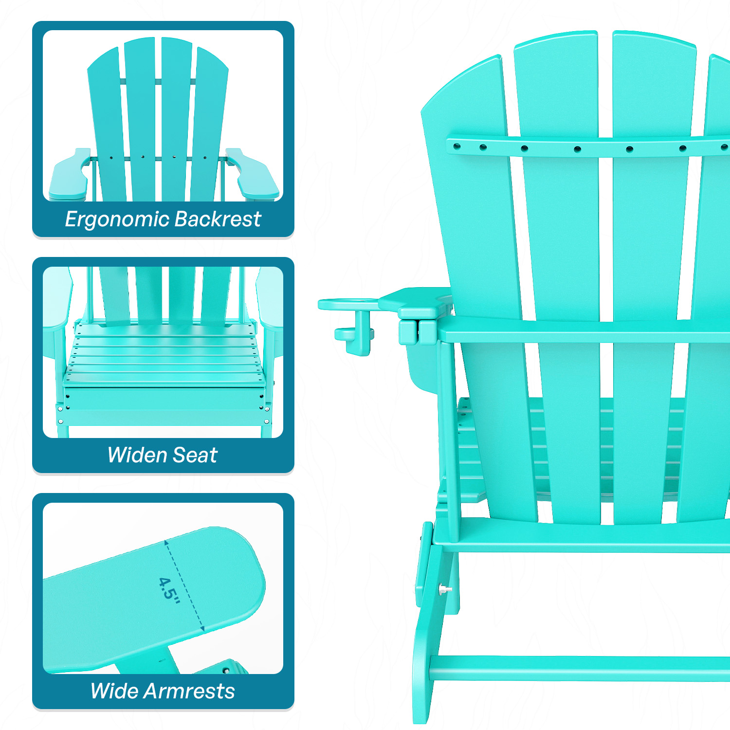 FURRYFECTION Folding Adirondack Chair Set of 2 with Cup Holder,All-Weather HDPE Outdoor Fir Pit Chairs for Patio Garden Backyard,Aqua