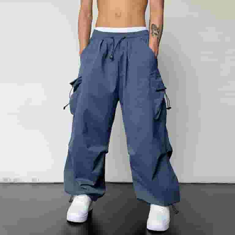 【COLOR iN ID】Parachute double cargo pants Kedxroy Men's Baggy Cargo Pants Trendy Casual Parachute Pant