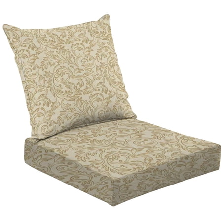 2-Piece Deep Seating Cushion Set Baroque Seamless ornate decorative gold leaves art deco style Damascus Outdoor Chair Solid Rectangle Patio Cushion Set