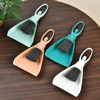 Lola Clip-On Dust Pan & Brush Set w/ Dust Catching Rubber Lip, Easy Storage System, White