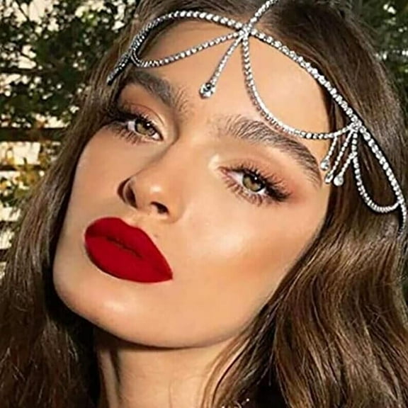 Rhinestone Head Chain Silver Crystal Tassel Wedding Headpiece Chains Sparkly Bridal Forehead Hair Dress Halloween Prom Jewelry Accessories for Women and Girls