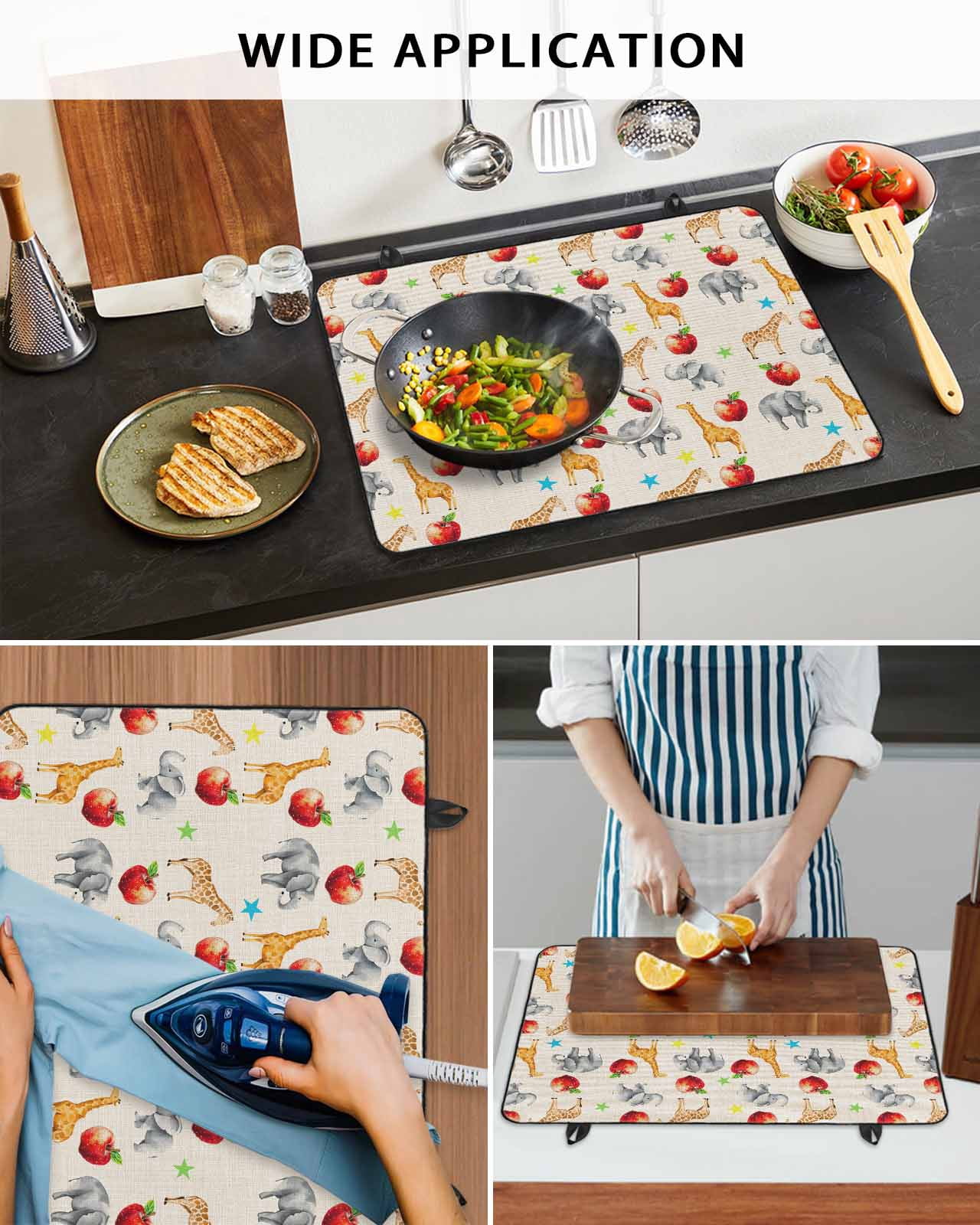 nqOlkjepod Large Induction Cooktop Protector Mat 24"x21", Giraffe Elephant Stove Top Covers for Electric Stove, Fruits Cute Linen Texture Decorative Stove Burner Cover Mats, Glass Top Stove Cover
