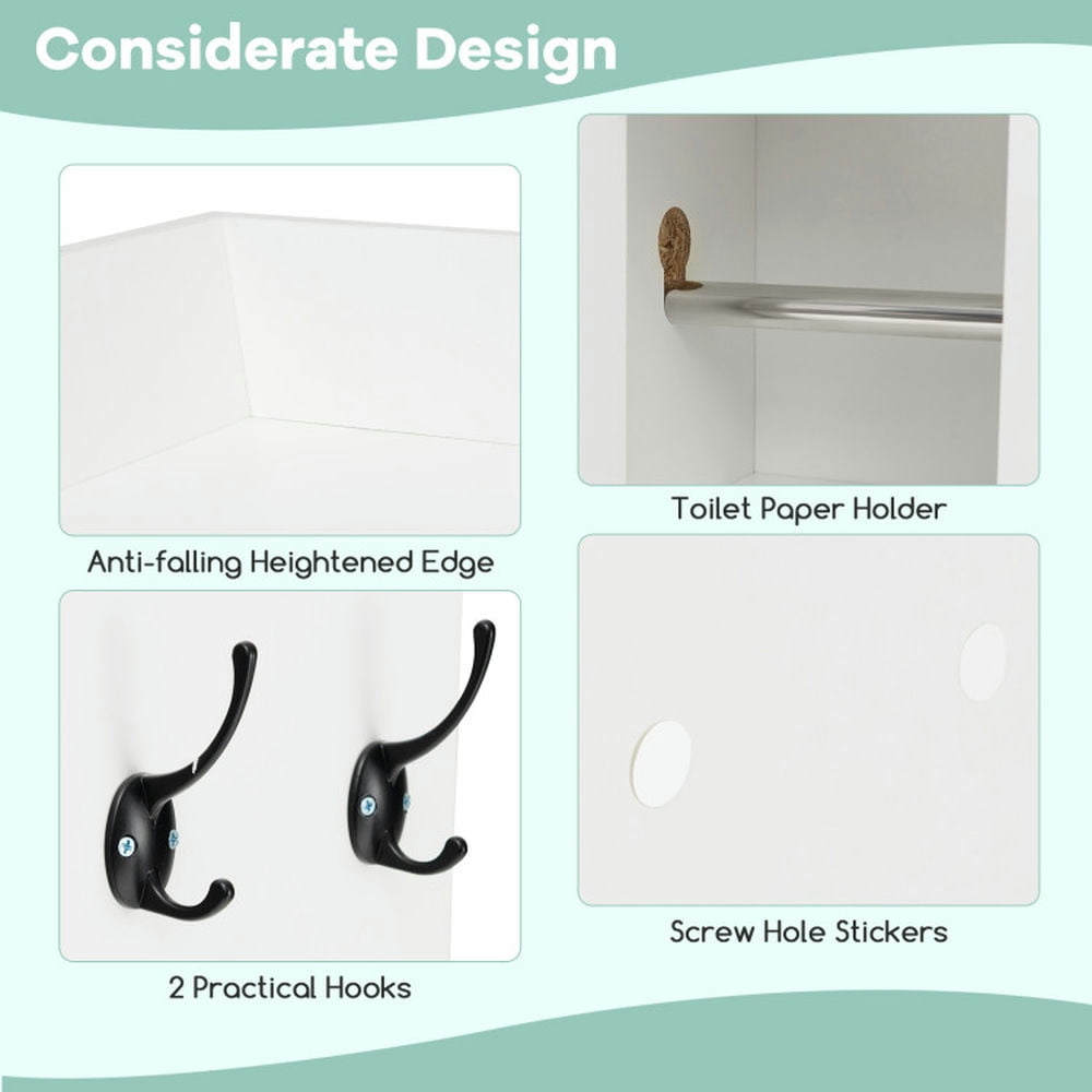 Finihen Toilet Storage Cabinet, Bathroom Cabinet Organizer, Over The Toilet Storage Cabinet with Sliding Barn Door and Adjustable Shelves, for Bathroom, White