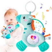 Beißspielzeug mit Musik, weiches Licht und Rassel, Beißspielzeug für Babys, 6-12 Monate, 18 Monate, BPA-frei, waschbar, Plüsch-Spielzeug mit Haken für Kinderbett, sensorisches Babyspielzeug, perfektes