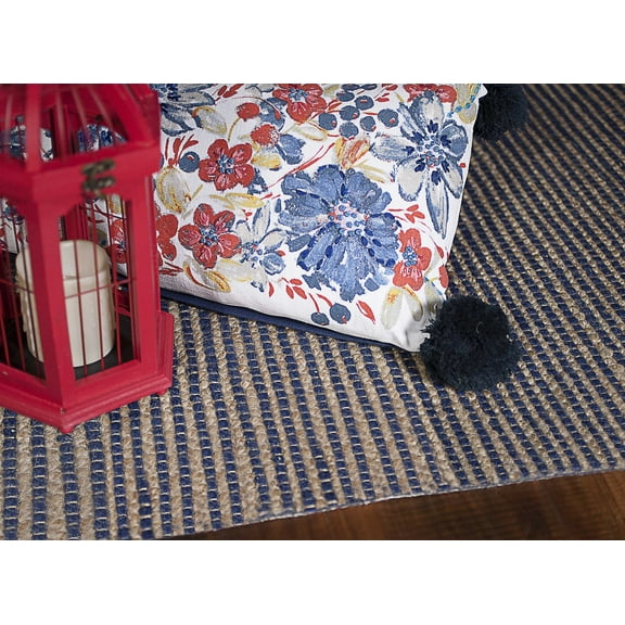 60" X 84" Blue Wool or Jute Rug