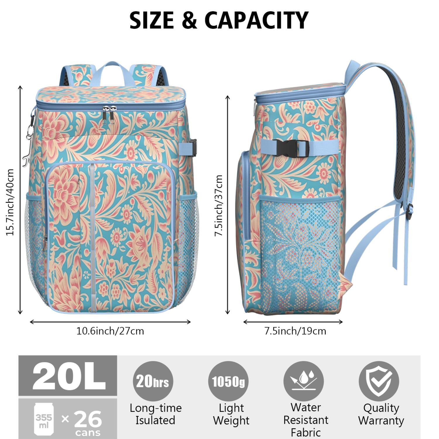 Travel Cooler Bag - Boho Bohemia Flower Camping Beer Cooler Backpack with Bottle Opener- Waterproof Insulated Picnic Backpacks - Cooler Bag for Beach