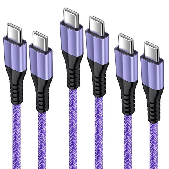 USB C Cables,USB C to USB C Cable 6ft 3 Pack FiveBox PD Fast USB Type C Charging Cord Nylon Braided USB C Charger Cables(Purple)