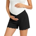 thumbnail image 2 of Costeam Womens Maternity Ribbed Shorts V Cross Over Belly Support High Waist Scalloped Wave Hem Slim Fit Stretch Soft Breathable Knee Length Pregnancy Lounge Bottoms, 2 of 9