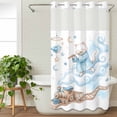 Blue Cartoon Cat No Hook Shower Curtain with Snap in Liner, Waterproof ...