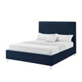thumbnail image 4 of Inspired Home Caileigh Upholstered Velvet Queen Channel Tufted Bed, No Box Spring Needed, Solid Wood Frame, Navy, 4 of 7