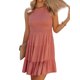 thumbnail image 3 of VISgogo Vestido Casual para Mujer, Cuello Redondo Sin Mangas Color Sólido Jersey Fruncido Línea A Mini Vestidos VISgogo moda, 3 of 9