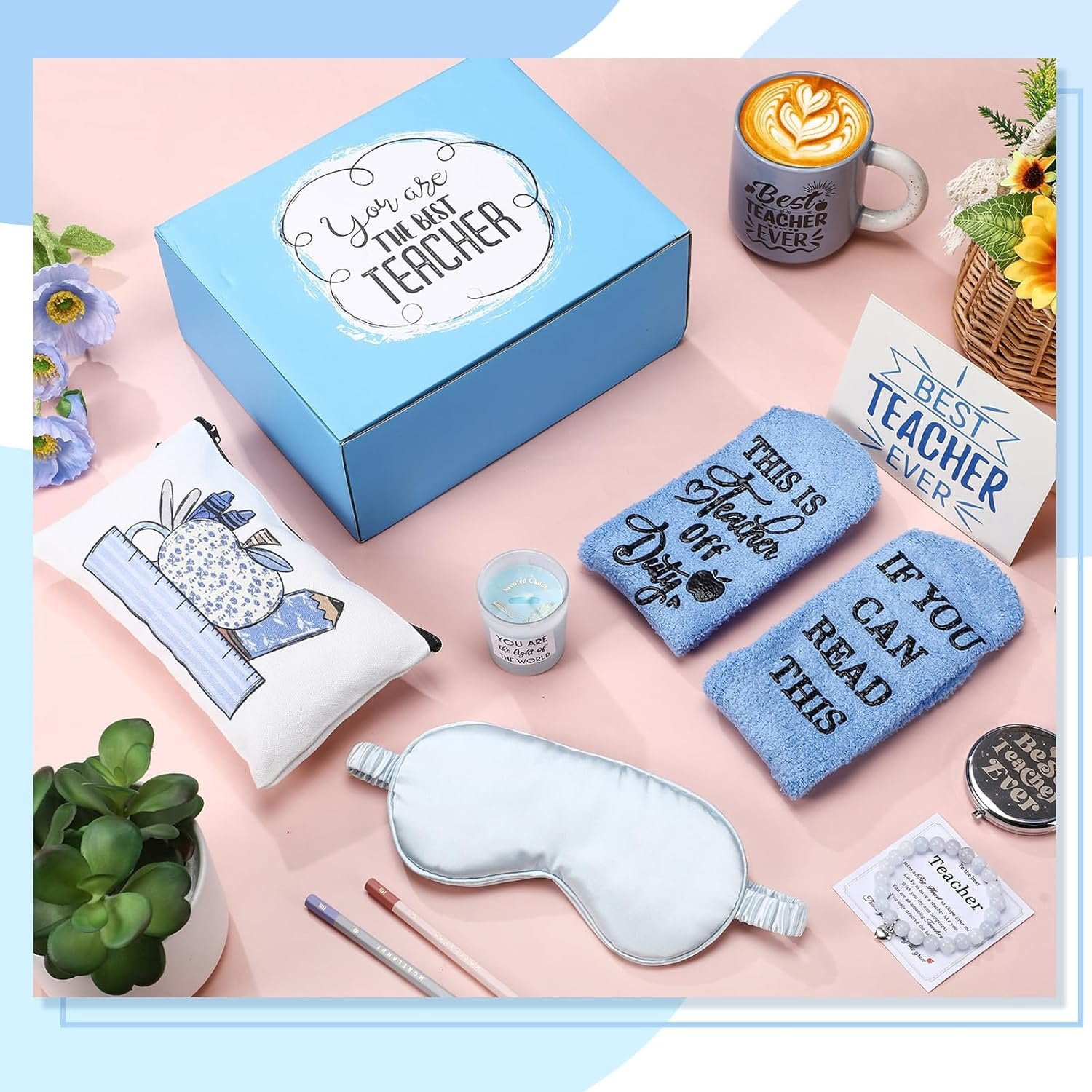 9 count Thank You Teacher Appreciation Gifts Set Ideas  School  Teacher Present Basket Box Farewell Appreciation Birthday Present from Students for  to School Graduation(Blue)