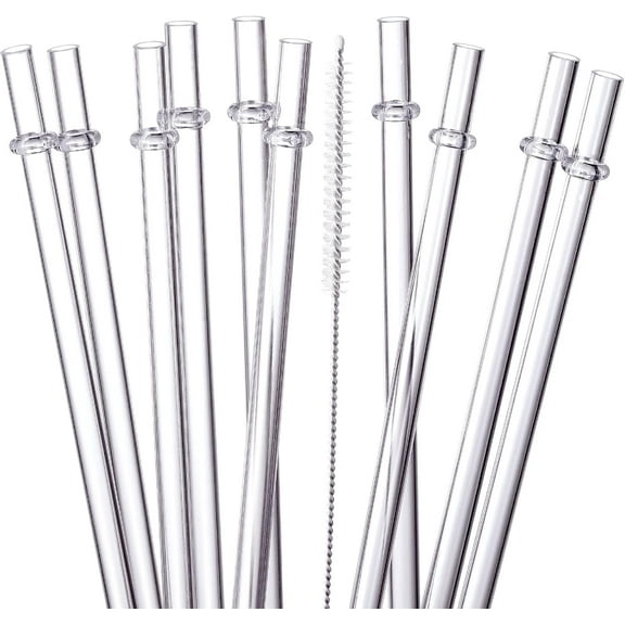 10.5 inch Tritan Hard Plastic Clear Straws, Long Reusable Clear Replacement Tumbler Drinking Straws for 16 oz 20 oz 30 oz Stanley, YETI, Starbucks, Mason Jars, Set of 10 with Brush