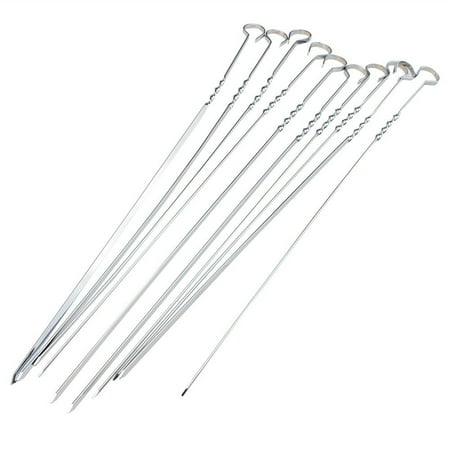 AGPtek 10pcs Long Stainless Steel BBQ Skewers Kabob Skewers Fork length: 39CM/15.35 (Best Kabob In Dc)