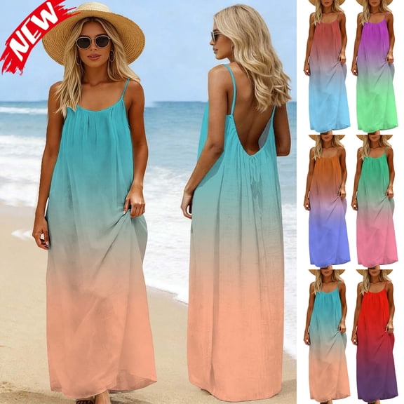 Taqqpue Backless Cami Dress Summer Maxi Dresses for Women Loose Fit Plud Size Spaghetti Strap Dresses Womens Solid Color Backless Cami Dress
