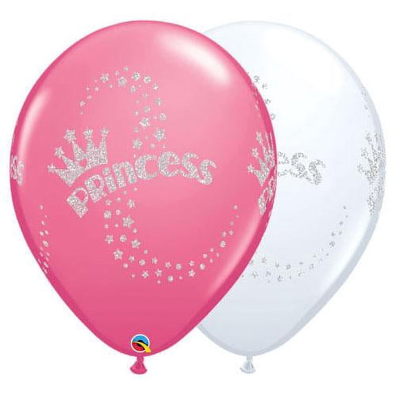 LOONBALLOON Sentiments Balloons, 11″ GLITTER PRINCESS WRAP - WHITE & ROSE
