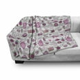 thumbnail image 3 of Emoticon Soft Flannel Fleece Throw Blanket, Memphis Doodle Lip Star Strawberry Speech Bubble on Stripe Pattern, Cozy Plush for Indoor and Outdoor Use, 70" x 90", Pale Grey White Magenta, by Ambesonne, 3 of 6