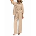 thumbnail image 2 of Women 2 Piece Outfits Casual Lounge Sets Long Sleeve Button Down Shirts and Wide Leg Pants Sets Khaki L, 2 of 9