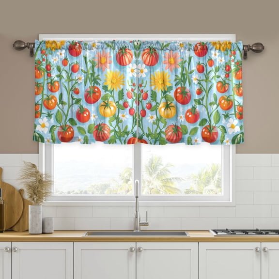 Yayeee Kitchen Curtains Tier Set of 2 Light Filtering 57"x24" Over Sink Window Panels, Various Tomatoes