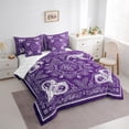 thumbnail image 3 of Homewish Damask Jacquard 7pcs Bedding Comforter Set,Boho Baroque Print Queen Bedding Sets,Purple White Queen Sheet Sets For Men Women,Super Cozy Room Decoration Reversible, 3 of 8