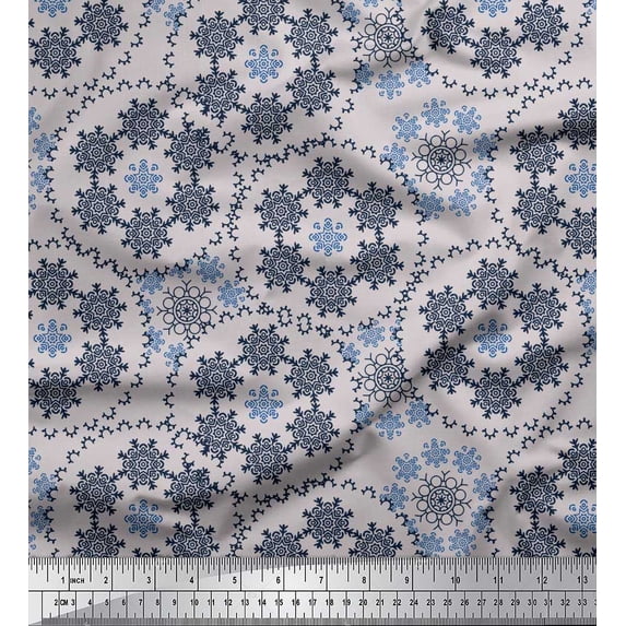 Soimoi Cotton Duck Fabric Snowflake Artistic Print Fabric by Yard 56 Inch Wide