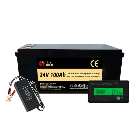 Grade A  LiFePO4 Lithium Battery 24V 100Ah with LCD and Charger for RV Boat Camping Car Solar Energy System
