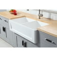 thumbnail image 4 of Gourmetier GKFA361810SQD Arcticstone 36" Solid Surface White Stone Apron-Front Double Bowl Farmhouse Kitchen Sink with Strainers x 2, Matte White, 4 of 11
