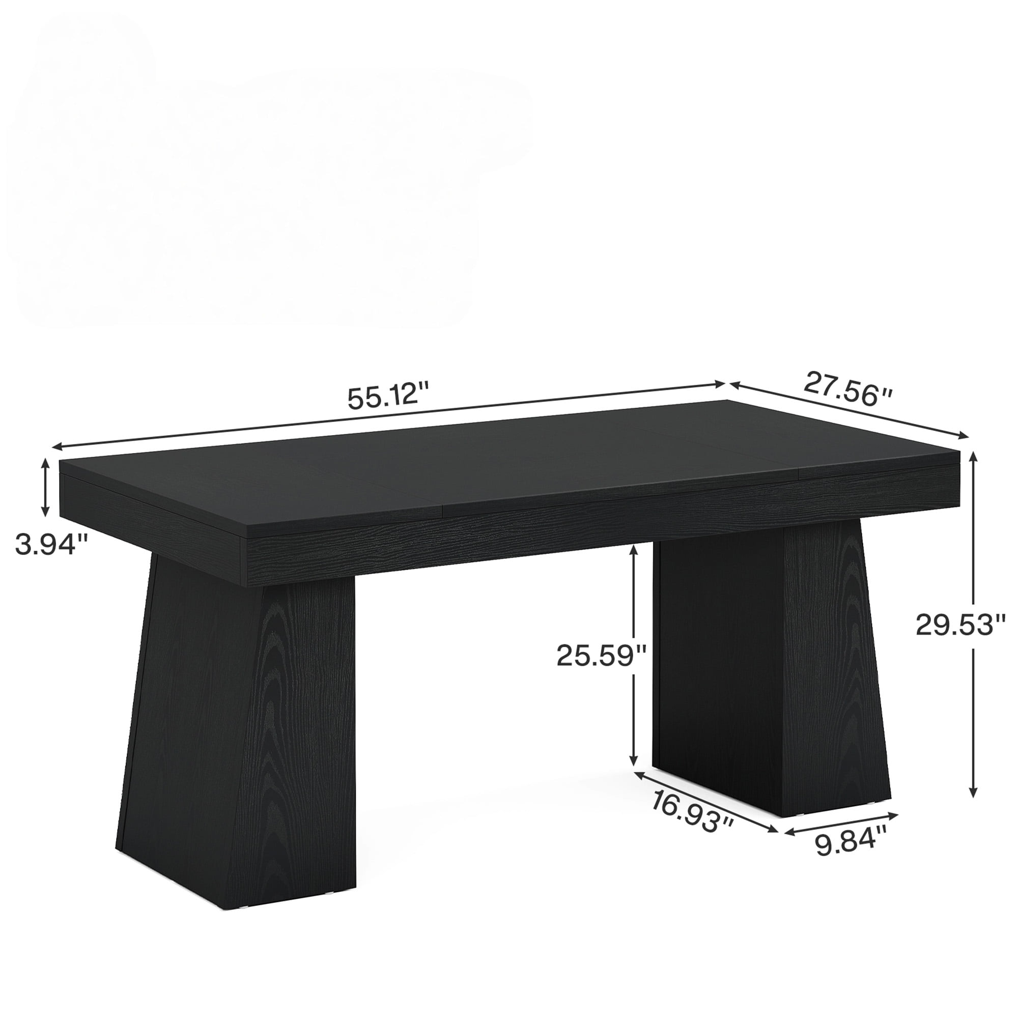 KIOOTTO 55" Executive Computer Desk, Modern Workstation with Trapezoid Base, Black