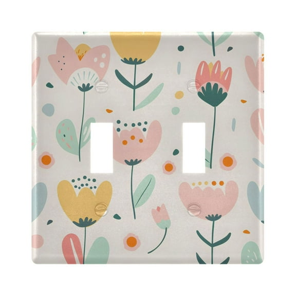 2 Gang Light Switch Cover Plate Pastel Hand Drawn Flower Wall Plate Decorate Electrical Outlet Cover Plates 4.56”x4.48”