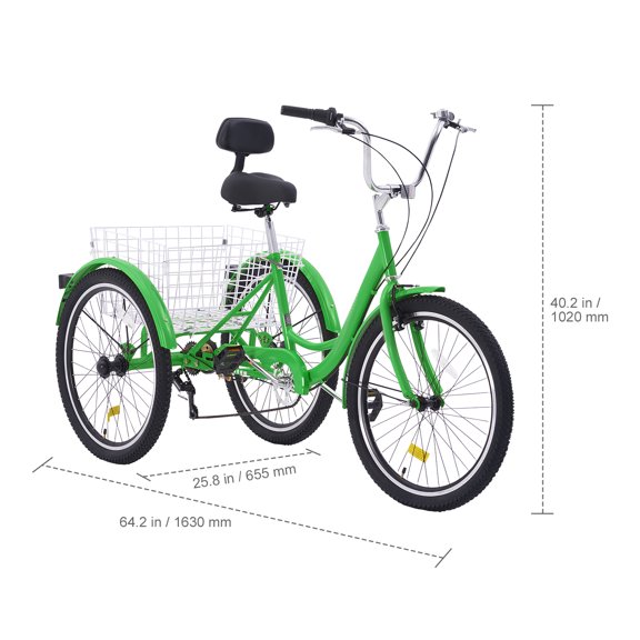KFFKFF Mature Trike Bicycle,Seven-Gear Adult Three-Wheeler,20Inch Carbon Steel Pleasure Cycle with Basket and Customizable Seating,Ideal for Elderly,Ladies, Gentlemen for Shopping and Picnics (Green)