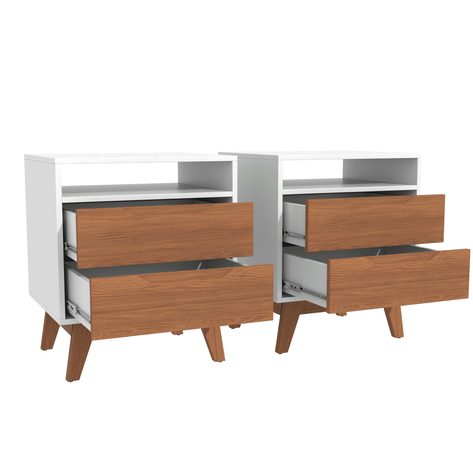 Kappesberg Paris 2-Piece Nightstand Set with 2 Drawers Open Shelf and Built-In Handles White/Golden Oak – Modern Bedroom Storage