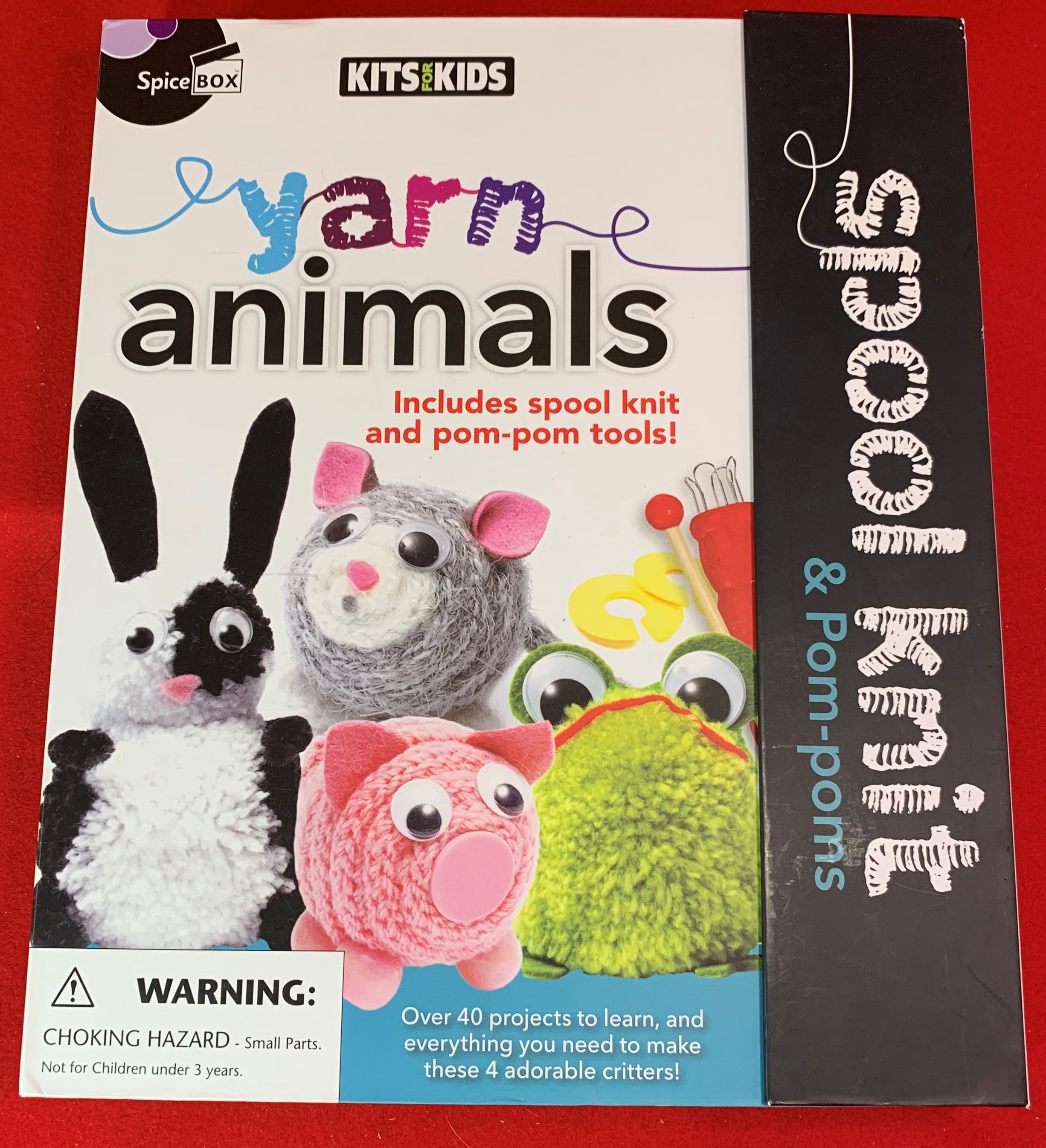 SpiceBox Crafts Kits for Kids Spool Knit and Pom Poms Yarn Animals