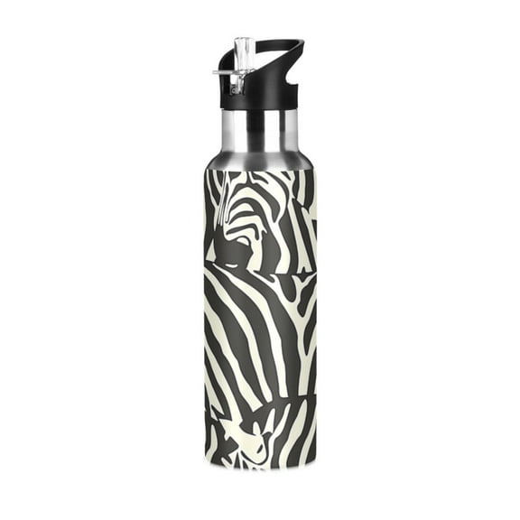 ALAZA Zebra Black Print Water Bottle Insulated Flask Stainless Steel Straw Lid 20 oz